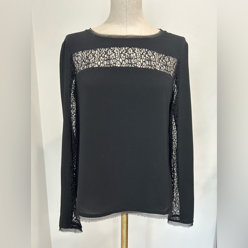 RACHEL ZOE - Black Lace Panel Chiffon Long Sleeve Blouse Size S